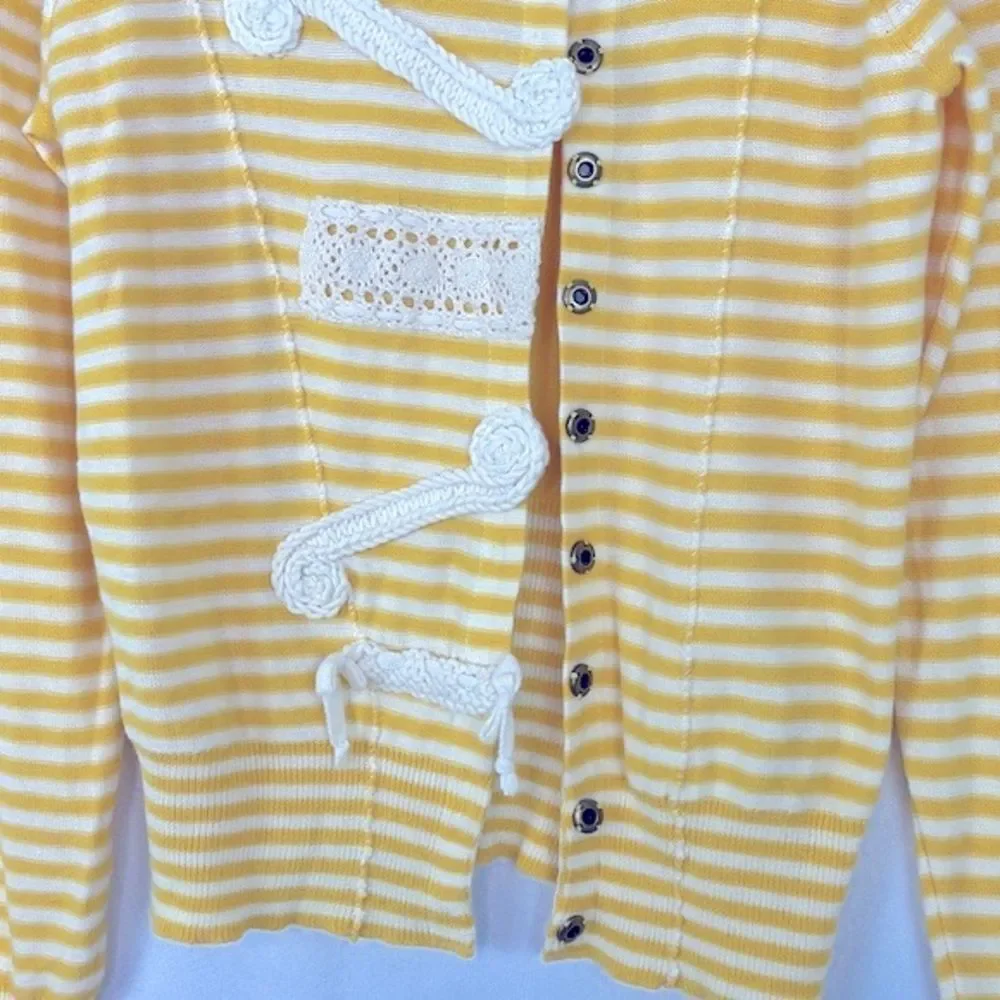Anthropologie Sparrow Loose Lines Yellow/White Sweater. Size Small